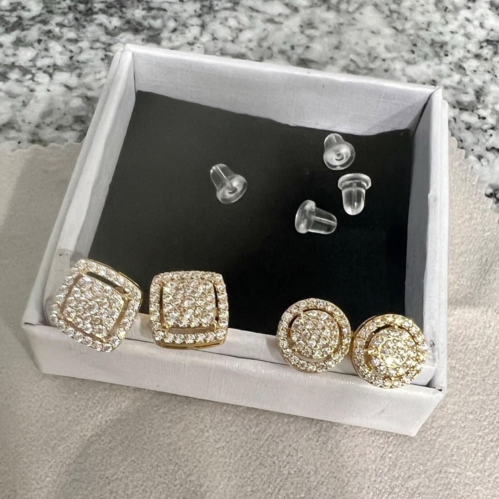 2 sets of Elegant Gold and Silver Stud Earrings Set